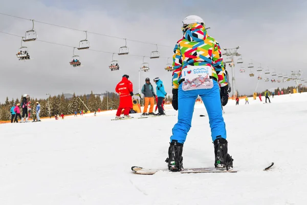 Région Ivano Frankivsk Ukraine Février 2019 Jeune Fille Sur Snowboard — Photo