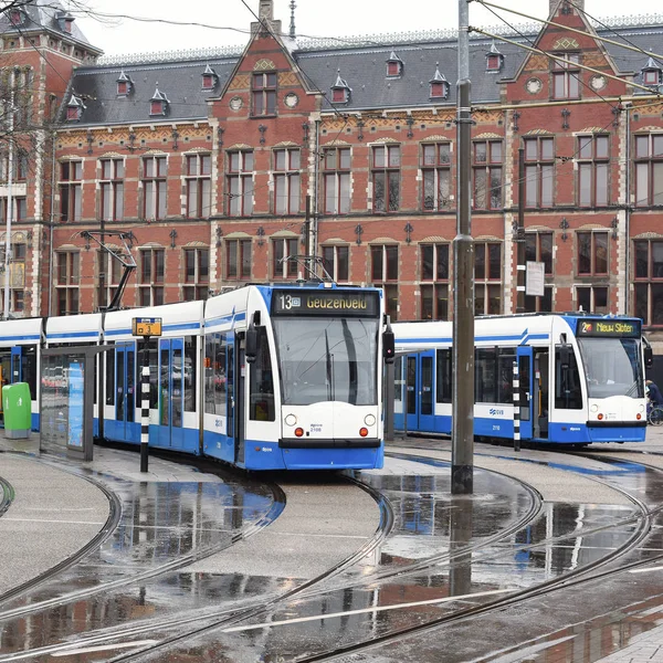 Amsterdam Nederländerna Mars 2019 Modern Spårvagn Gatorna Staden — Stockfoto