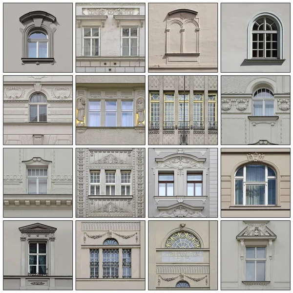 Ventanas Edificio Antiguo Praga Vieja 2018 — Foto de Stock