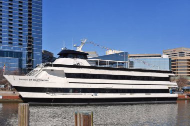 Baltimore, United States of America- March, 5, 2019: The city on the coast of Chesapeake Bay. SPIRIT OF BALTIMORE - Passenger ship berthed.
