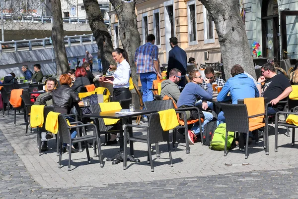 Prague Czech Republic May 2017 People Street Cafe — Foto de Stock