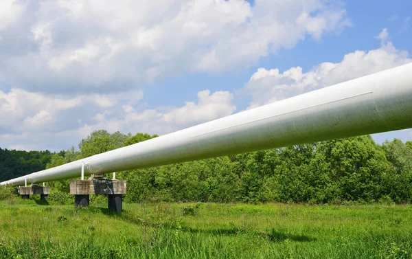 Een Grote Witte Pijp Het Veld — Stockfoto