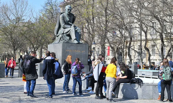 Bratislava République Slovaque Mars 2019 Statue Pavol Hviezdoslav Fontaines Sur — Photo