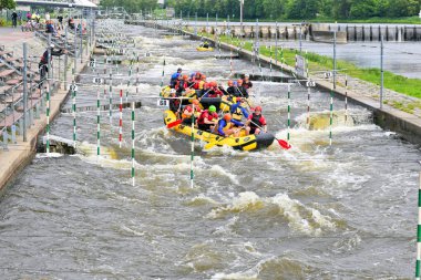PRAGUE, CZECH REPUBLIC - May 25, 2019: Rafting at Prague-Troja Canoeing Center.