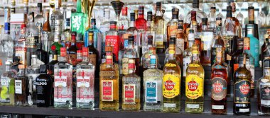 Bratislava, Slovakya-Mart 31, 2019: Tuna Nehri kıyısındaki bir restoranda.