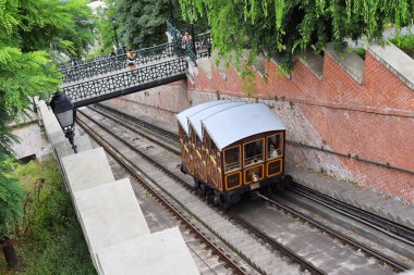 Budapest, Hungary, - July 6, 2019: The Budapest funicular, with Car BS1 