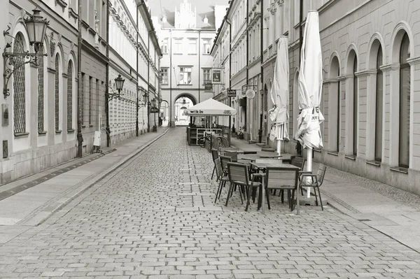 Prague República Checa Maio 2018 Restaurante Mesas Nas Ruas Antigas — Fotografia de Stock