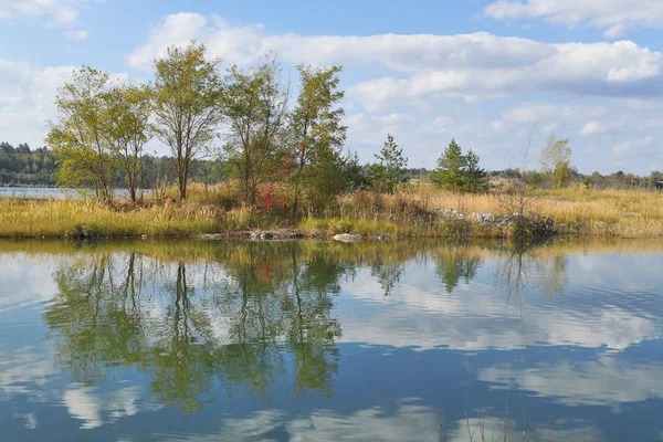 Herbstlandschaft Mit Bäumen Ufer Des Teiches — Stockfoto