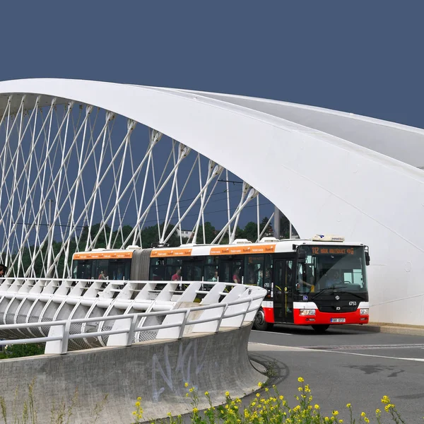 Prag Tschechische Republik Mai 2019 Stadtbus Unterwegs Troja Brücke — Stockfoto