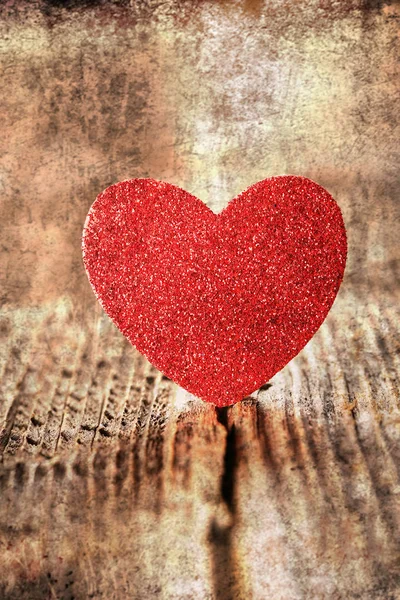 Red Heart Wooden Background Valentines Day Empty Space Text Close — Stock Photo, Image