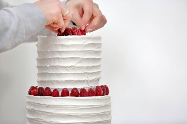 Confectioner beyaz düğün çıplak pasta süsler