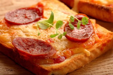 Peynir, sosis ve otlar ile tost ekmek