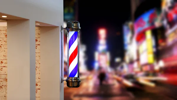 Barber Shop Pole Mod Moderne Bygade Natten Tom Plads Til - Stock-foto