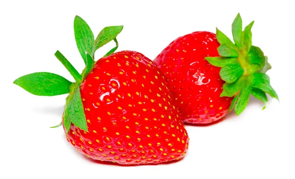 Twee Aardbeien Close Witte Achtergrond — Stockfoto