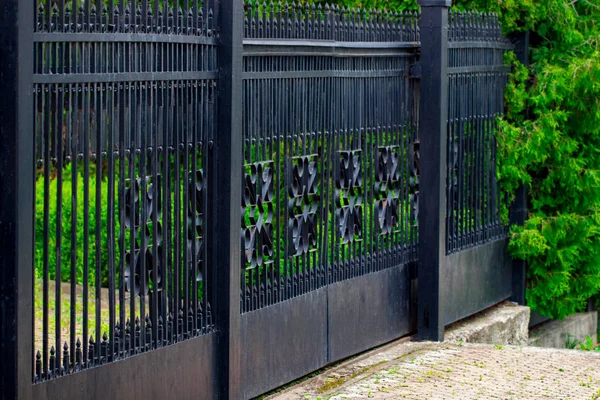 wrought-iron gates, ornamental forging, forged elements close-up.