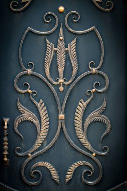 Güzel dekoratif metal elementler dövülmüş demir kapılar.