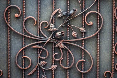 Güzel dekoratif metal elementler dövülmüş demir kapılar..