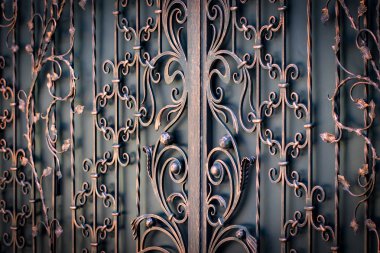 beautiful decorative metal elements forged wrought iron gates. clipart