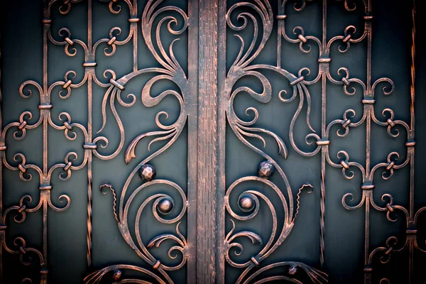 Güzel dekoratif metal elementler dövülmüş demir kapılar..
