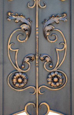 Güzel dekoratif metal elementler dövülmüş demir kapılar..