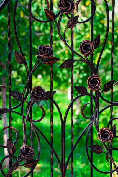 Details Struktur Und Ornamente Des Geschmiedeten Eisentors Zierschmuck Mit Rosen — Stockfoto