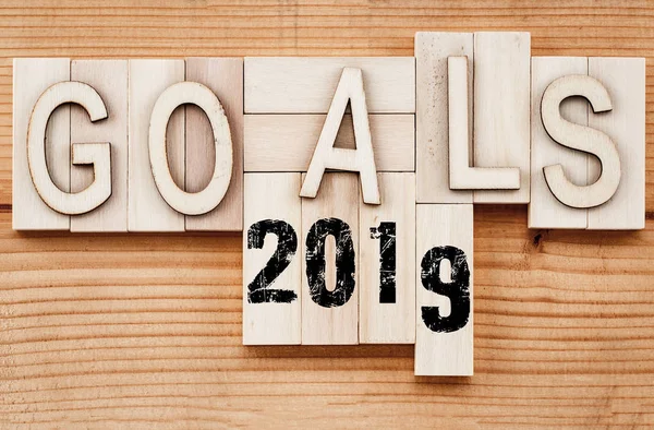 Банер Цілей 2019 Концепція Новорічної Резолюції Текст Вінтажних Листах Дерев — стокове фото