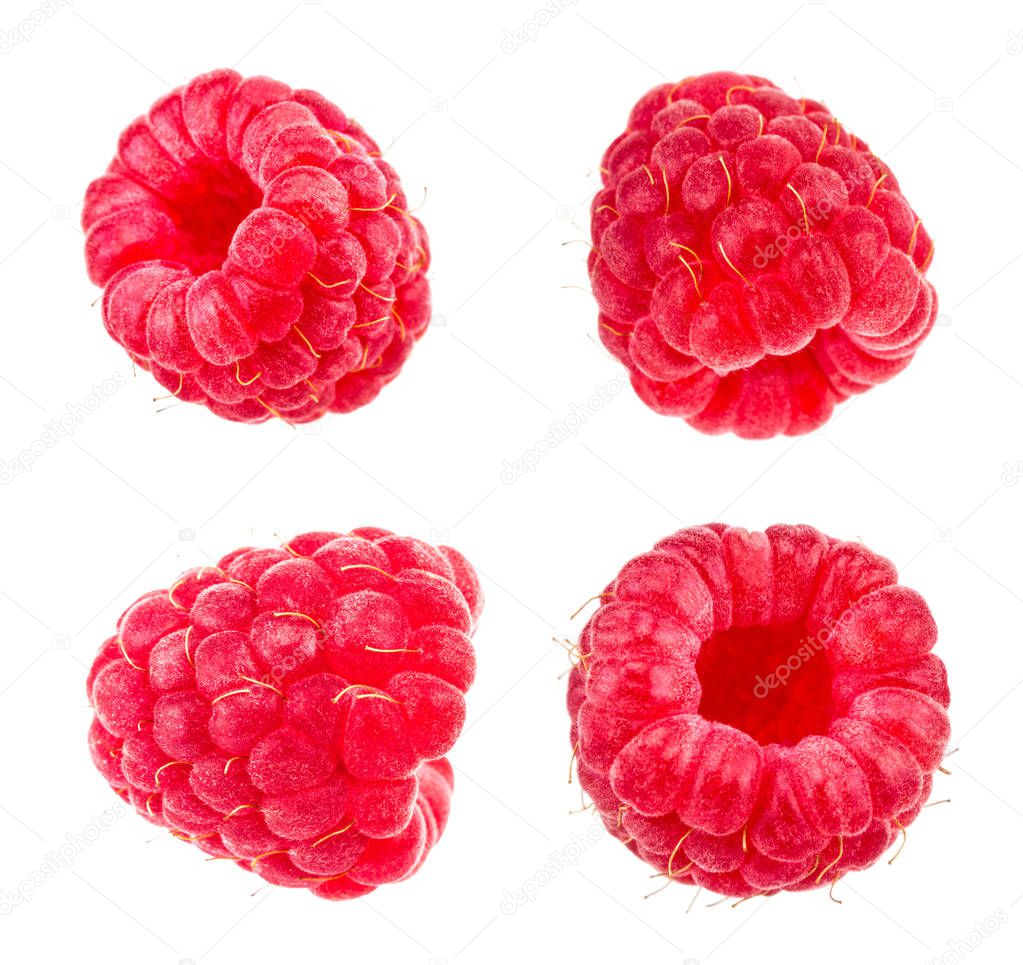 Raspberries. Fresh raw berries isolated on white background. With clipping path. Collection.