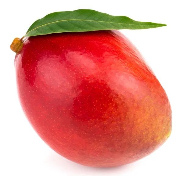 Mango Med Grönt Blad Isolerad Vit Bakgrund Urklippsbana — Stockfoto