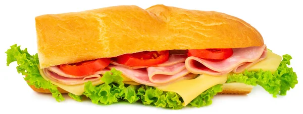 Vers Stokbrood Sandwich Met Ham Kaas Tomaten Sla Geïsoleerd Een — Stockfoto