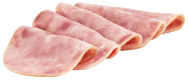 Geschnittener Schinken Auf Weißem Hintergrund Schweinefleisch Scheiben Geschnitten Auf Weißem — Stockfoto