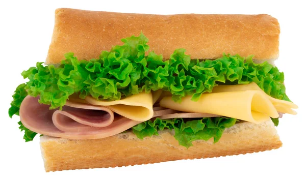 Vers Stokbrood Sandwich Met Ham Kaas Tomaten Sla Geïsoleerd Een — Stockfoto
