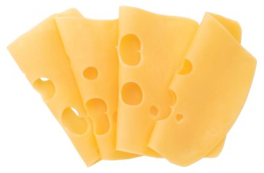 Beyaz arka plan üzerinde üstten görünüm izole peynir dilimleri.