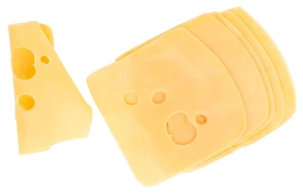 白い背景に 平面図上で分離チーズ スライス — ストック写真
