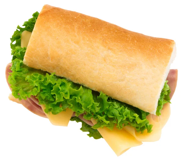 Vers Stokbrood Sandwich Met Ham Kaas Tomaten Sla Geïsoleerd Een — Stockfoto