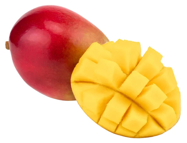 Fruta Mango Con Cubos Mango Rebanadas Aislado Sobre Fondo Blanco —  Fotos de Stock