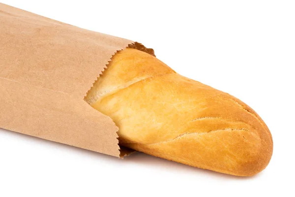 Baguette Francesa Bolsa Papel Aislada Blanco —  Fotos de Stock