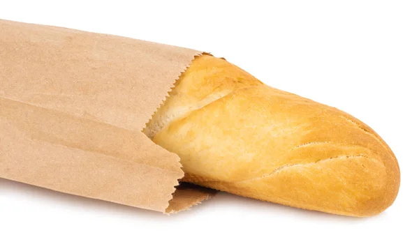 Baguette Francesa Bolsa Papel Aislada Blanco —  Fotos de Stock