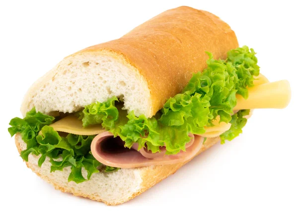 Vers Stokbrood Sandwich Met Ham Kaas Tomaten Sla Geïsoleerd Witte — Stockfoto