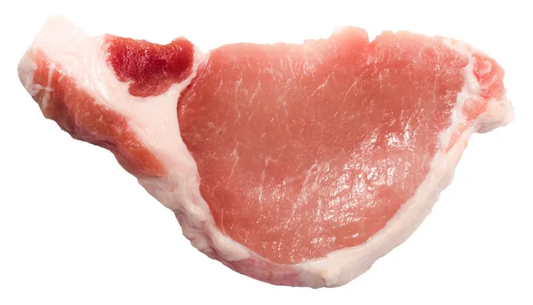 Čerstvé Syrové Vepřový Steak Izolovaných Bílém Pozadí Ořezovou Cestou — Stock fotografie