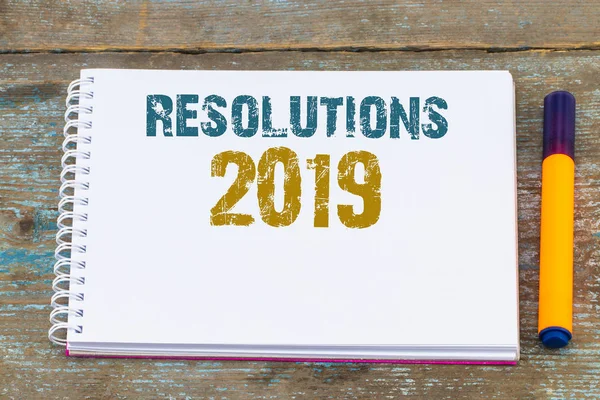 2019 Résolutions Texte Sur Papier Pour Ordinateur Portable Pour Concept — Photo