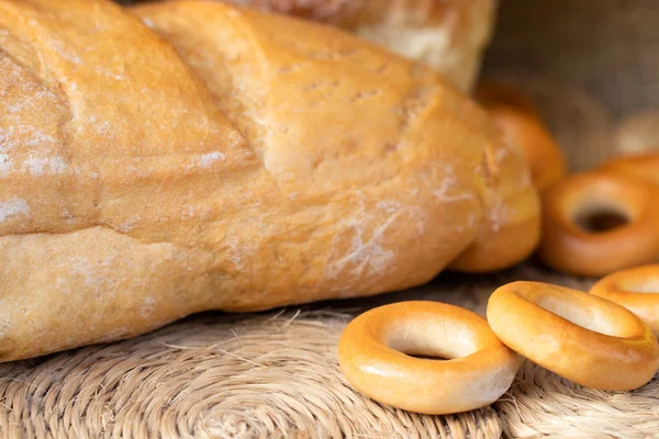 Brood Van Witte Volkoren Brood Bagels Broodjes Close Home Bakkerij — Stockfoto