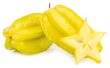Star Meyve carambola veya yıldız izole kırpma yolu ile beyaz arka plan üzerinde elma (starfruit).