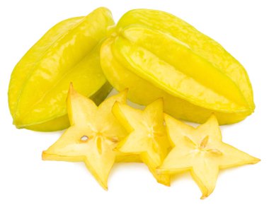 Star Meyve carambola veya yıldız izole kırpma yolu ile beyaz arka plan üzerinde elma (starfruit).