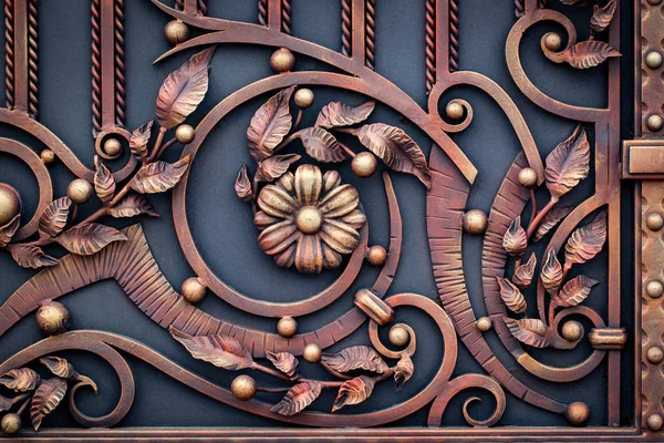 Portões Ferro Forjado Forjamento Ornamental Elementos Forjados Close — Fotografia de Stock