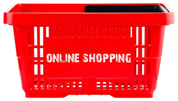 Červená Prázdný Nákupní Košík Izolovaných Bílém Pozadí Online Nakupování Koncept — Stock fotografie
