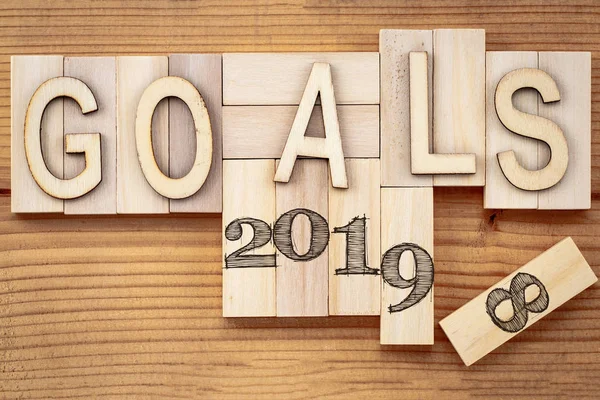 Objectifs 2018 Changement Concept 2019 Cube Bloc Bois Avec Numéro — Photo