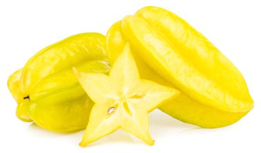 Star Meyve carambola veya yıldız izole kırpma yolu ile beyaz arka plan üzerinde elma (starfruit).