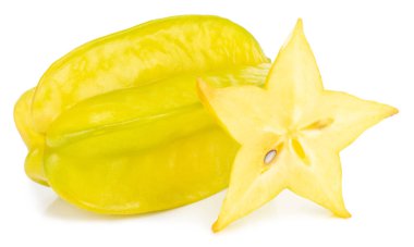 Star Meyve carambola veya yıldız izole kırpma yolu ile beyaz arka plan üzerinde elma (starfruit).