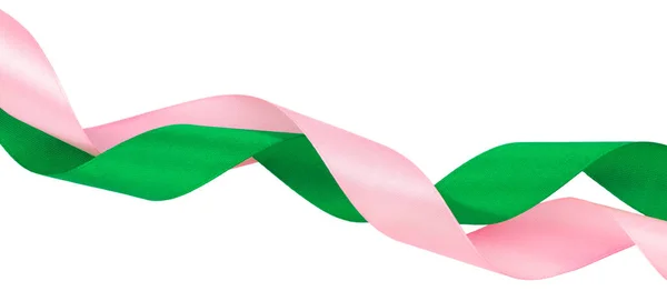 Цветные Ленты Зеленый Розовый Белом Фоне Обрезкой Пути — стоковое фото