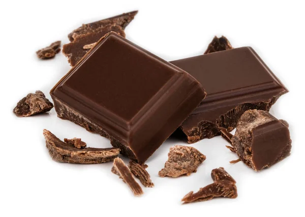 Milchschokoladenstücke Isoliert Auf Weißem Hintergrund Von Oben — Stockfoto